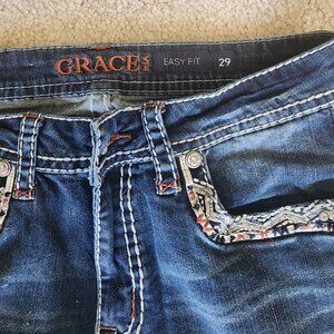 Grace in LA 29x33.5 Embroidered bootcut jean with jeweling
